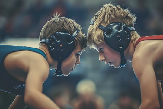 Youth wrestlers starting in positions