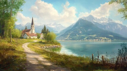 Vintage Postcard. Idyllic Countryside & Coastal Scene