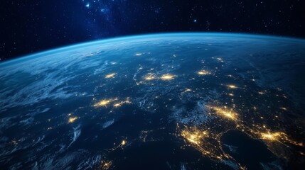 Fototapeta premium Earth at night with city lights glowing from space.