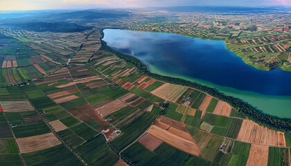 large fields where agriculture, farming, agricultural work is fertile in rural areas