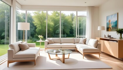 A living room with a couch a table and a lamp