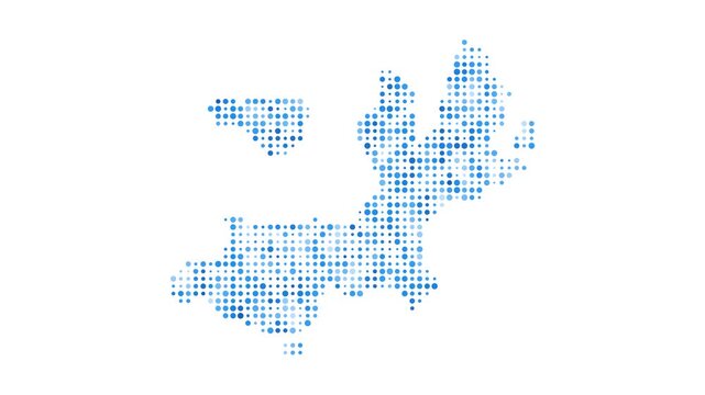 Terre-de-Haut Island dotted digital map. Map of Terre-de-Haut Island with pulsating colored circles. Border shape filled with blue disks. Appealing video.