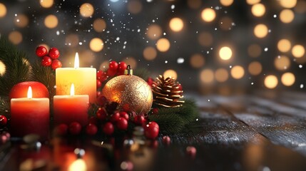 A festive holiday centerpiece on a dining table background