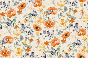 Obraz premium Cute feminine watercolor seamless pattern with wildflowers.hand drawn, not AI