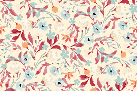 Cute feminine watercolor seamless pattern with wildflowers.hand drawn, not AI