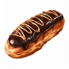 A delicious chocolate eclair topped with creamy frosting, perfect for dessert lovers and pastry enthusiasts.