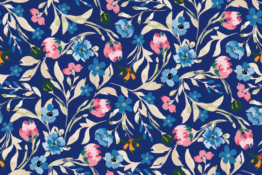 Cute feminine watercolor seamless pattern with wildflowers.hand drawn, not AI