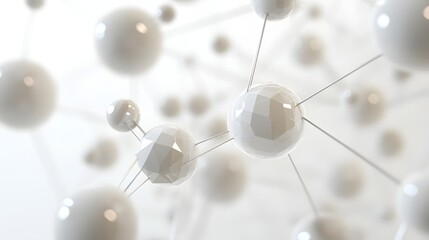 Obraz premium 23. Interconnected, floating spheres and polygons forming a complex geometric structure against a white canvas.