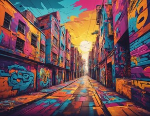 Fototapeta premium Metaverse Cyber Colorful Abstract Urban Street Art Graffiti Style. Ai generated image.