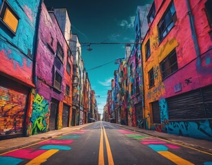 Fototapeta premium Metaverse Cyber Colorful Abstract Urban Street Art Graffiti Style. Ai generated image.