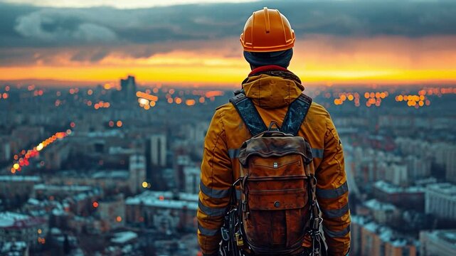 Man the builder opposing the skyline 