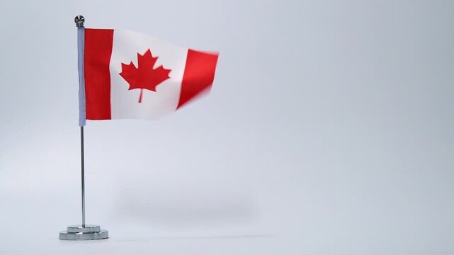 Canadian flag waving on white background, slow motion
