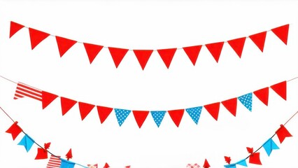 Obraz premium Festive flag garland vector illustration. Retro bunting in simple flat style, isolated on white background. Carnival, birthday, circus border decoration