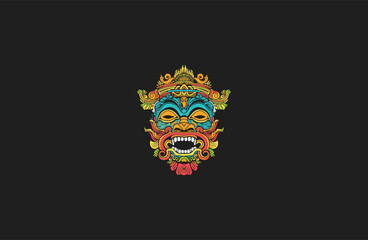 Obraz premium Barong Traditional Balinese Mask art design vector illustration