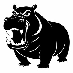  A angry hippopotamus black vector silhouette