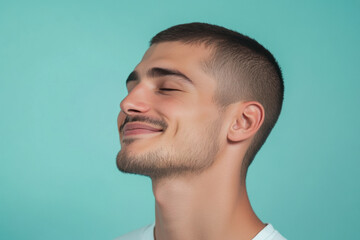 Obraz premium A close up of a man's face with his eyes closed