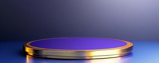 Luxury podium, glossy finish, deep purple and gold accents, spotlight focus, 3D illustration