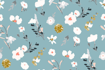 Cute feminine watercolor seamless pattern with wildflowers.hand drawn, not AI