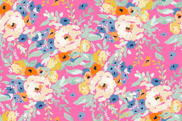Cute feminine watercolor seamless pattern with wildflowers.hand drawn, not AI