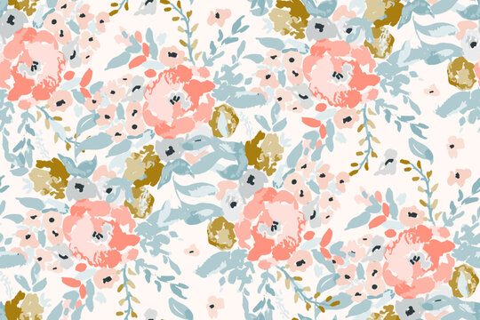 Cute feminine watercolor seamless pattern with wildflowers.hand drawn, not AI