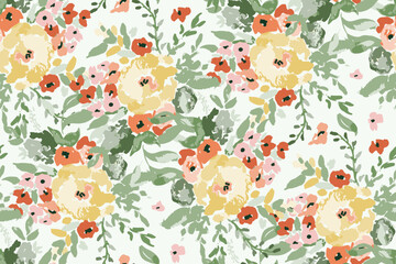 Fototapeta premium Cute feminine watercolor seamless pattern with wildflowers.hand drawn, not AI