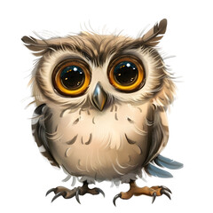 Fototapeta premium Cute cartoon owl with big, emotive eyes, great for kids' drawings, learning resources, or fun designs