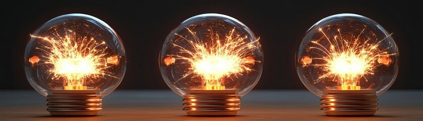 Brainstorming session, exploding ideas with electric sparks, 3D illustration
