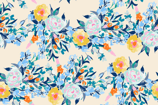 Cute feminine watercolor seamless pattern with wildflowers.hand drawn, not AI