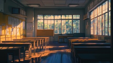 empty classroom in anime style 