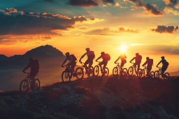 Fototapeta premium A group of people enjoying a scenic ride on the top of a mountain with breathtaking views