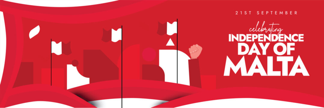 Malta Independence Day. 21st September Independence day of Malta celebration cover banner with its flags, abstract art elements. The day recalls when Malta gained freedom from the United Kingdom.