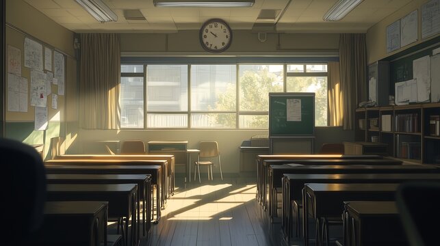 empty classroom in anime style - Powered by Adobe