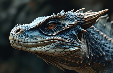 Fototapeta premium Close-up of a lizard's head featuring a large eye.