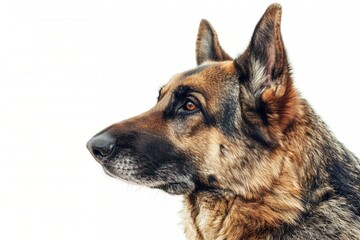 Seitliches Portr&auml;t von einem Sch&auml;ferhund, wei&szlig;er Hintergrund 