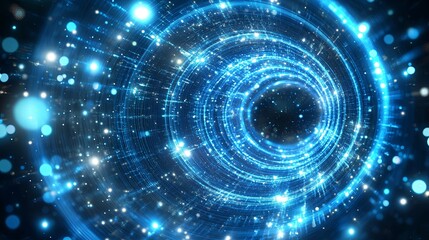 Futuristic blue time tunnel with light painting effects, abstract technological background for innovation and digital advancement.