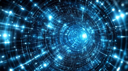 Fototapeta premium Futuristic blue time tunnel with light painting effects, abstract technological background for innovation and digital advancement.