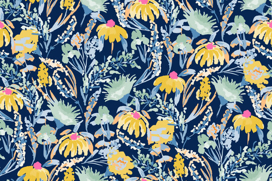 Cute feminine watercolor seamless pattern with wildflowers.hand drawn, not AI