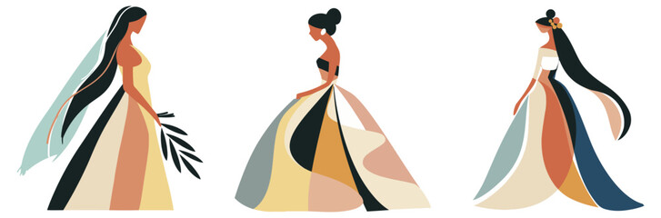 Abstract Wedding Woman Set Featuring Elegant and Modern Bridal Designs | Artistic and Sophisticated | Flat Vector Illustration