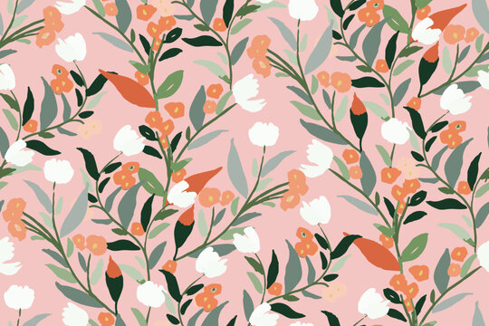 Cute feminine watercolor seamless pattern with wildflowers.hand drawn, not AI