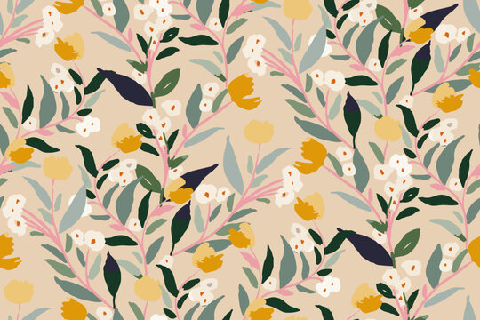 Cute feminine watercolor seamless pattern with wildflowers.hand drawn, not AI