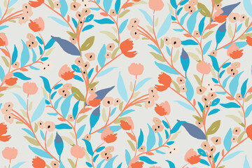 Cute feminine watercolor seamless pattern with wildflowers.hand drawn, not AI