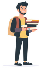 Student with Books, Academic Learning and Education Themed Flat Vector Illustration