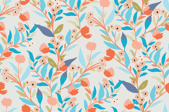 Cute feminine watercolor seamless pattern with wildflowers.hand drawn, not AI