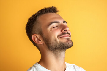 Obraz premium A close up of a man's face with his eyes closed