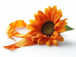 Vibrant Orange Sunflower Ribbon for Harvest Festival Celebration Isolated on White Background