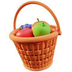 PNG 3D Fruits in Basket icon isolated on a white background