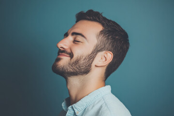 Fototapeta premium A close up of a man's face with his eyes closed