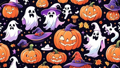 Fototapeta premium Spooky Ghost Pumpkin Bone Halloween Background