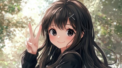 Naklejka premium Cute Anime Girl with Brown Hair and Big Eyes.
