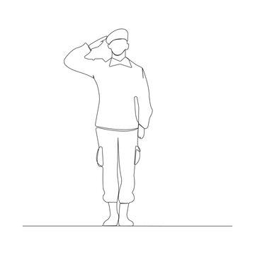 recommend clip art: Simple hand-drawn male soldier saluting continuous line art drawing. Vector illustration.